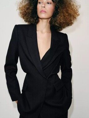 ZARA ZW COLLECTION BLACK DOUBLE BREASTED BLAZER WITH PUFF WAIST & SHOULDER PADS❤
